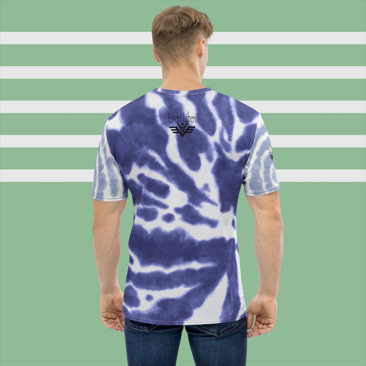 Kurzarm-T-Shirt für Jungen/Herren, Rundhalsausschnitt, hellblaues Esseri Liberi-Muster