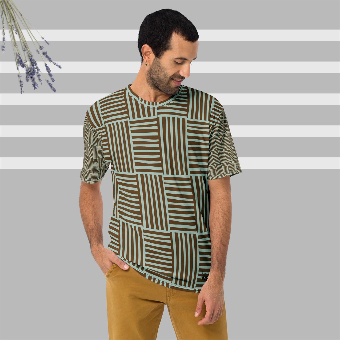 Lässiges Herren-T-Shirt mit kurzen Ärmeln und Rundhalsausschnitt mit horizontalen und vertikalen Linien von Esseri Liberi