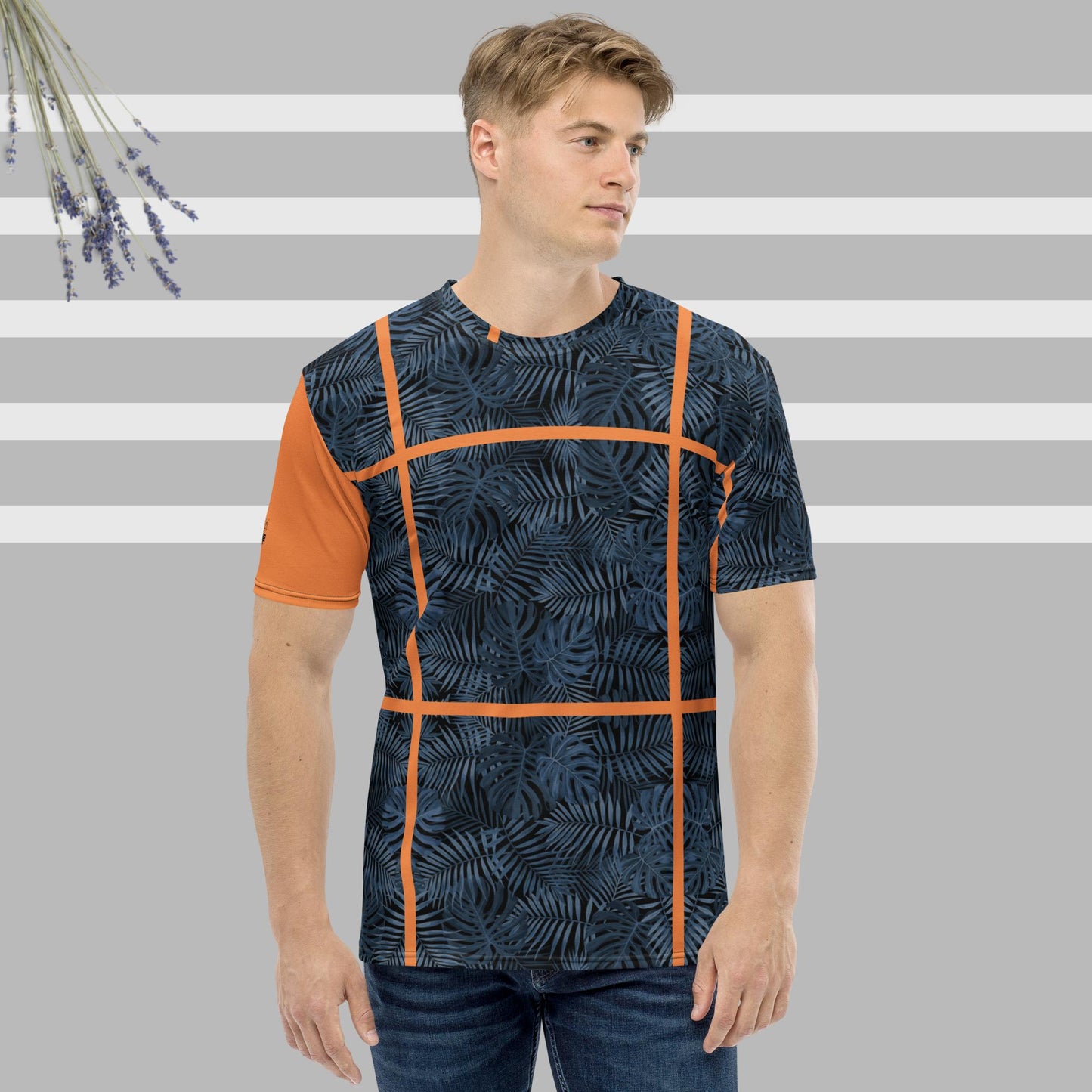 Short sleeve men's t-shirt, particular leaf pattern, crew neck, Esseri Liberi