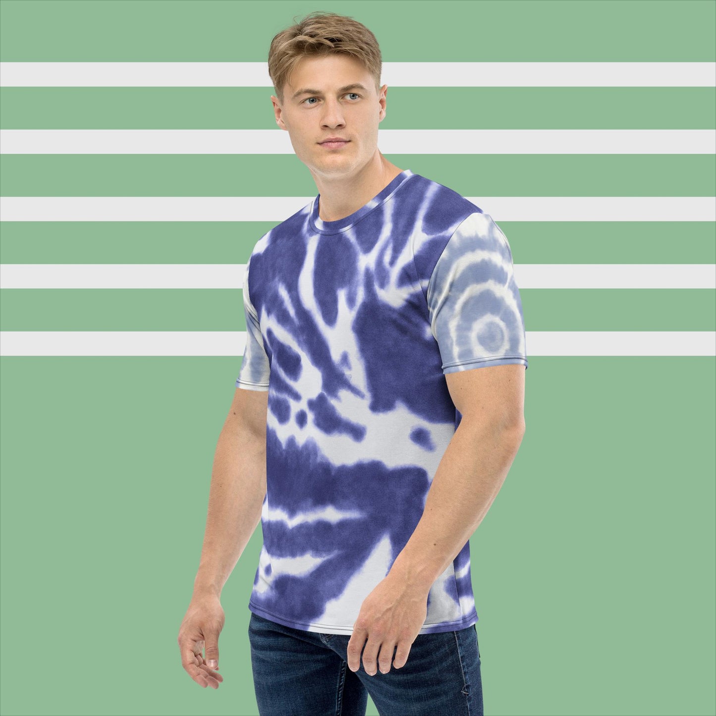Kurzarm-T-Shirt für Jungen/Herren, Rundhalsausschnitt, hellblaues Esseri Liberi-Muster