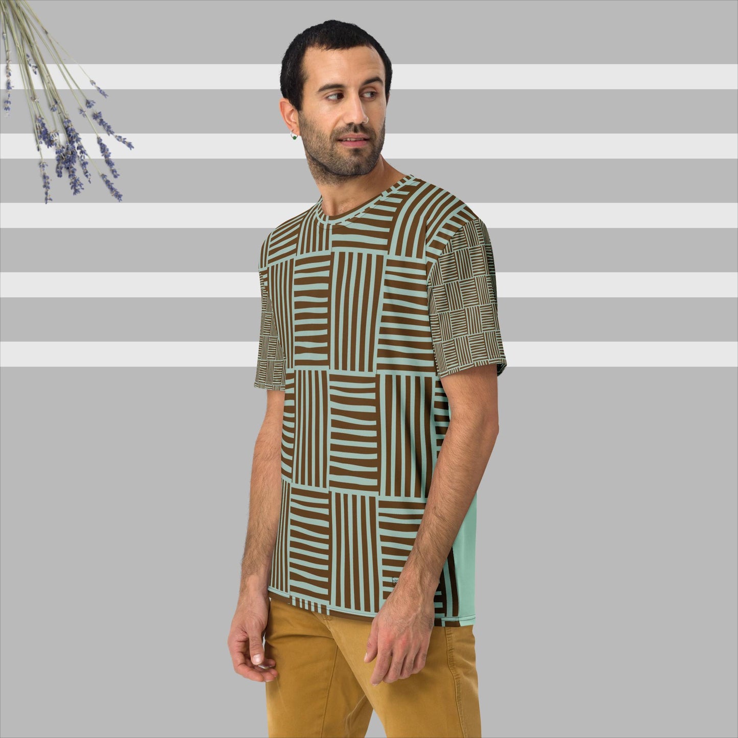 Lässiges Herren-T-Shirt mit kurzen Ärmeln und Rundhalsausschnitt mit horizontalen und vertikalen Linien von Esseri Liberi