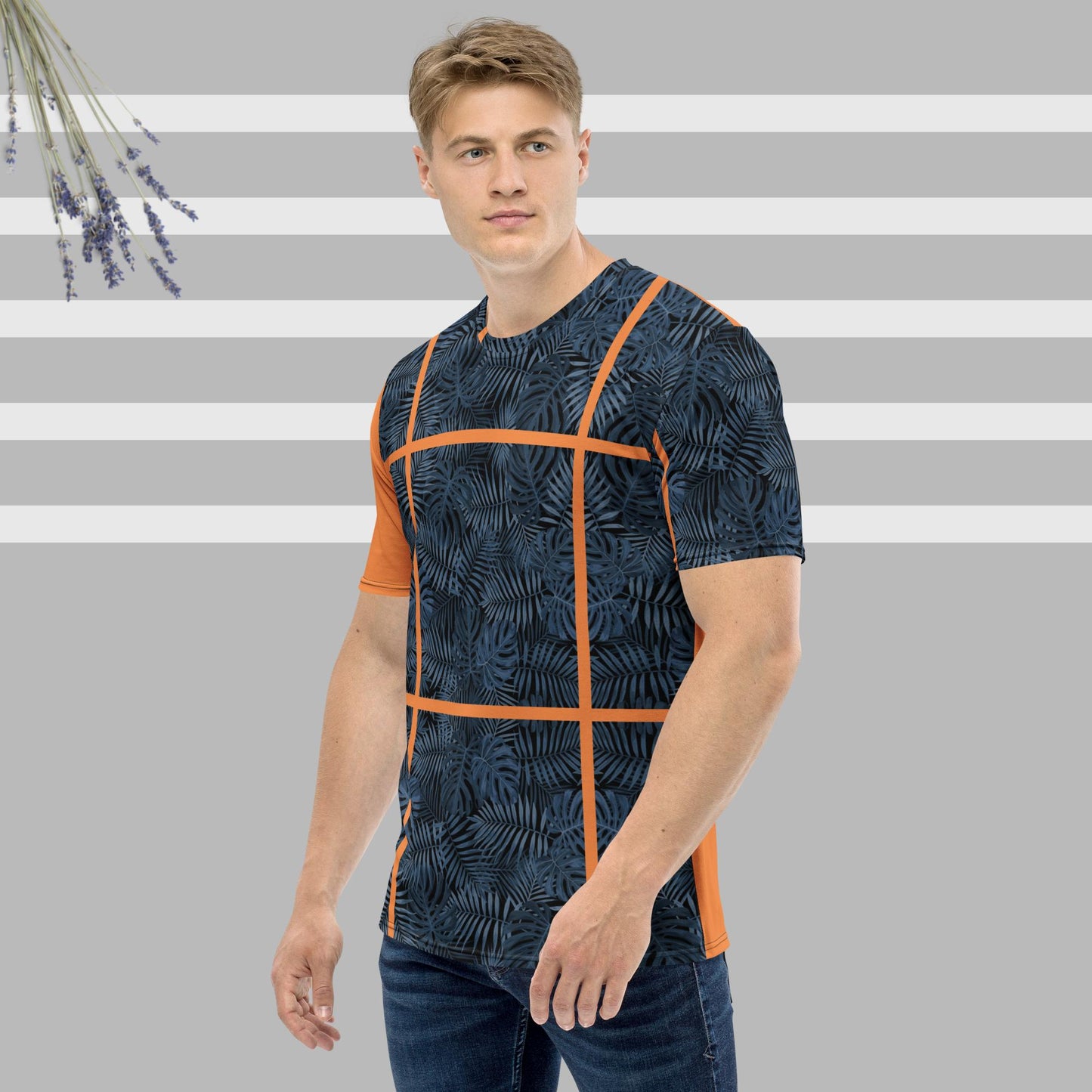 Short sleeve men's t-shirt, particular leaf pattern, crew neck, Esseri Liberi