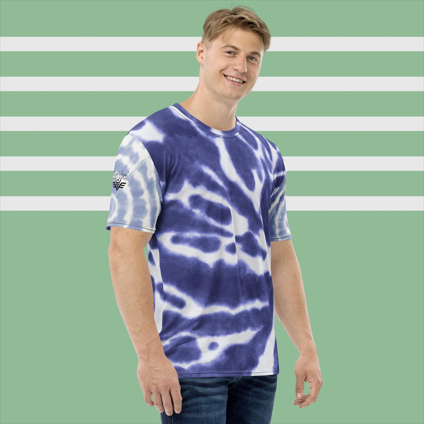Kurzarm-T-Shirt für Jungen/Herren, Rundhalsausschnitt, hellblaues Esseri Liberi-Muster