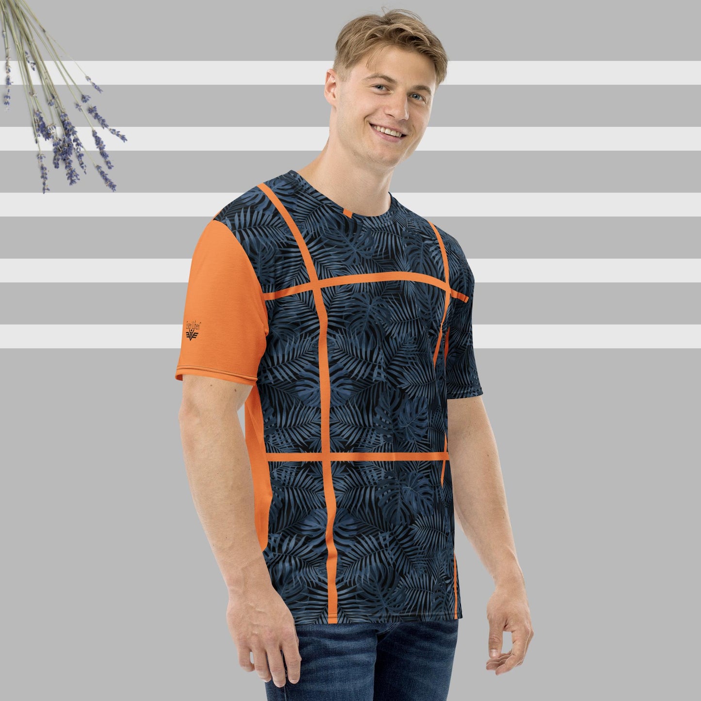 Short sleeve men's t-shirt, particular leaf pattern, crew neck, Esseri Liberi