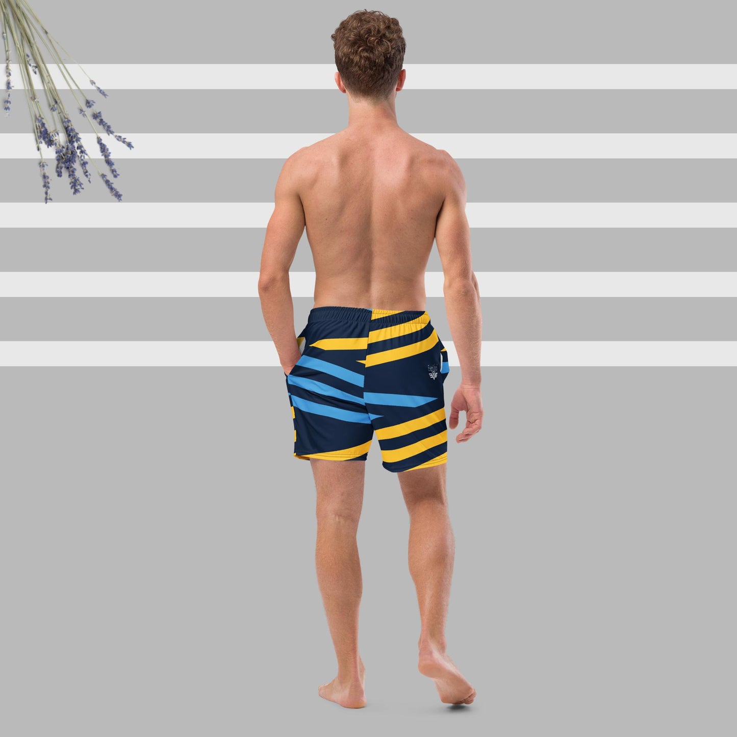 Herren-Badeshorts, recycelter Stoff, Taschen, blau gestreift, Esseri Liberi