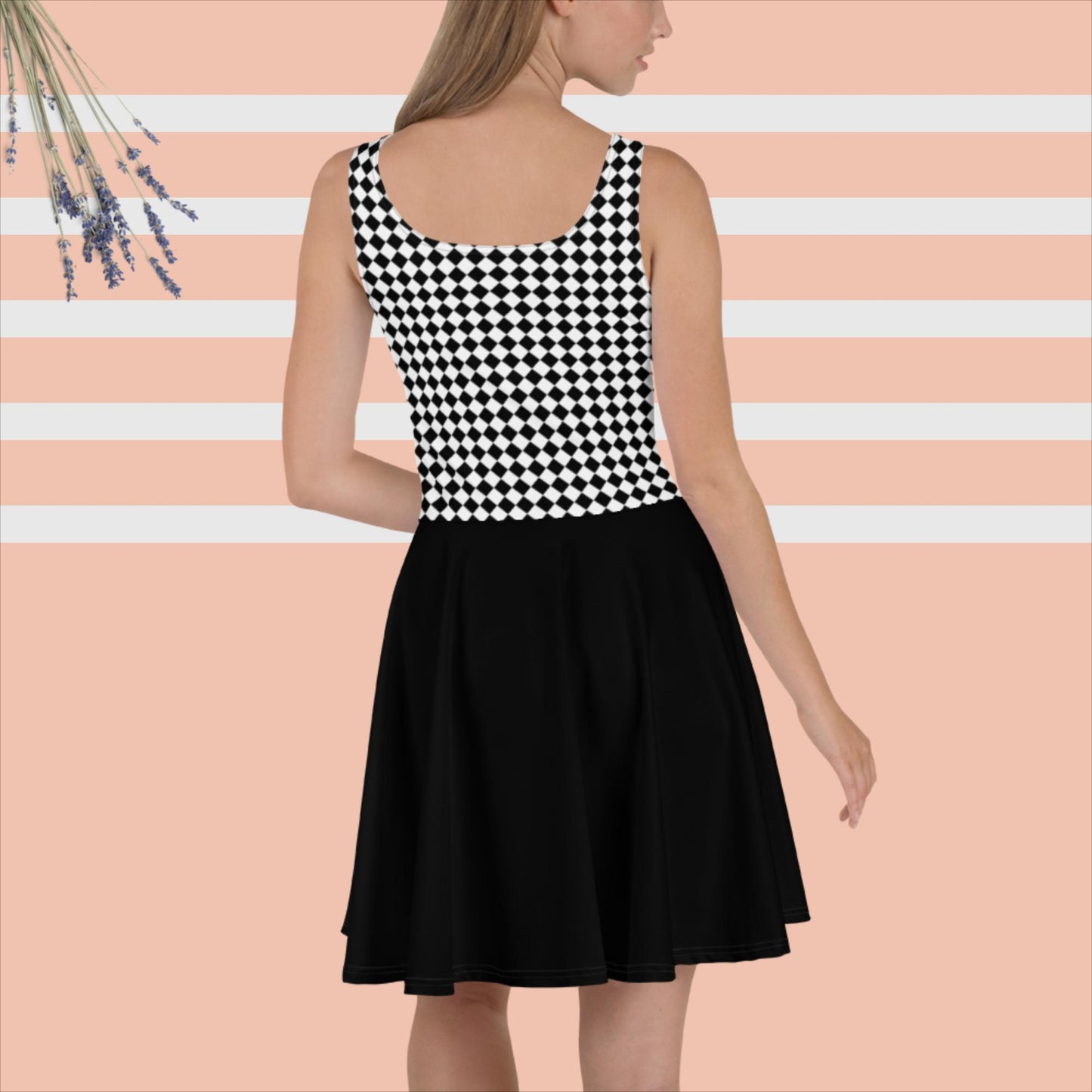 Vestito ragazza/donna casual a pieghe scacchi neri/bianchi Esseri Liberi