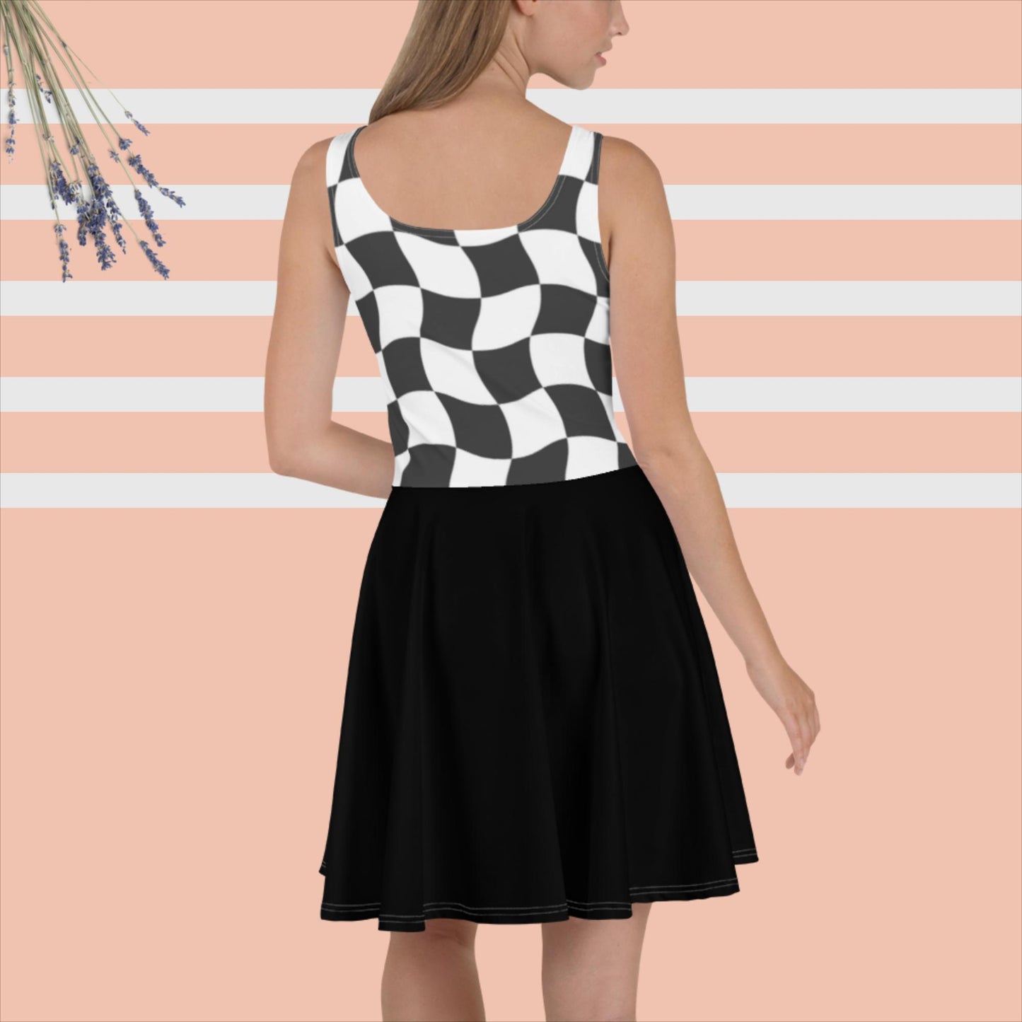 Vestito a pieghe ragazza/donna casual scacchi bianco/grigi Esseri Liberi