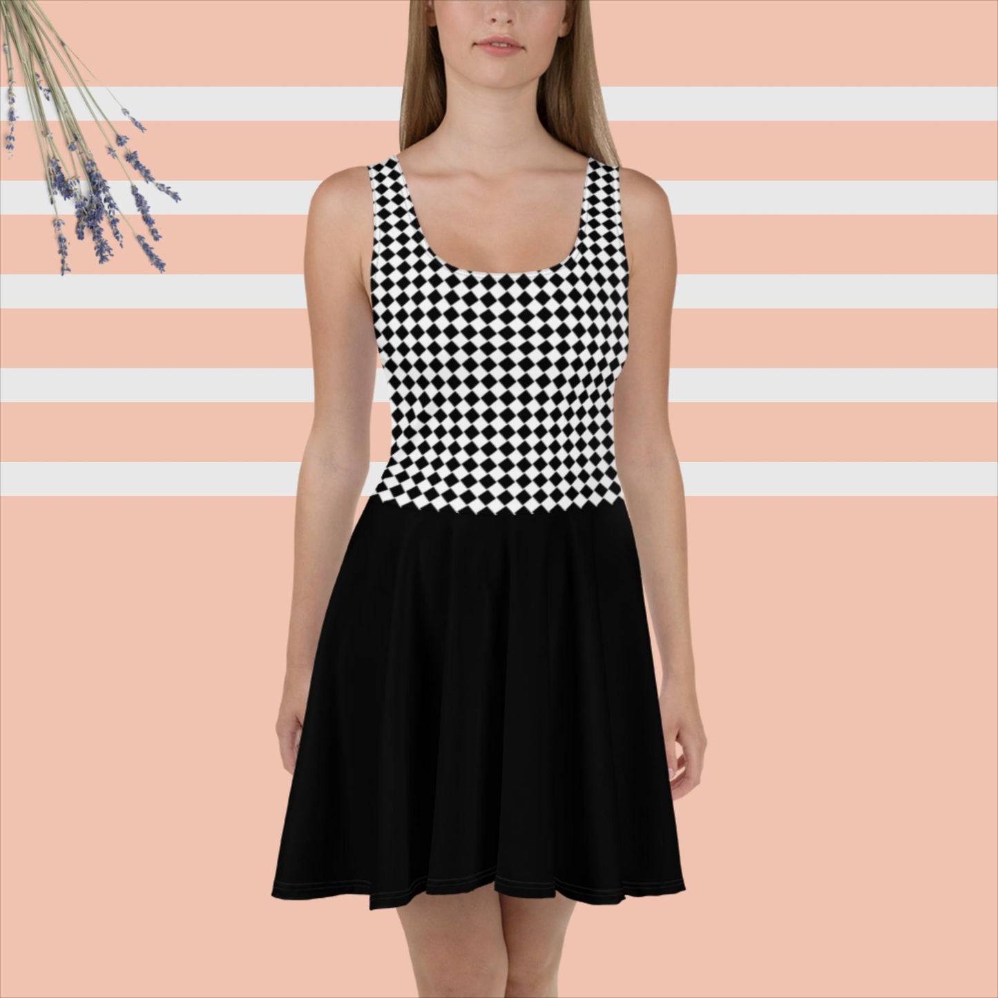 Vestito ragazza/donna casual a pieghe scacchi neri/bianchi Esseri Liberi