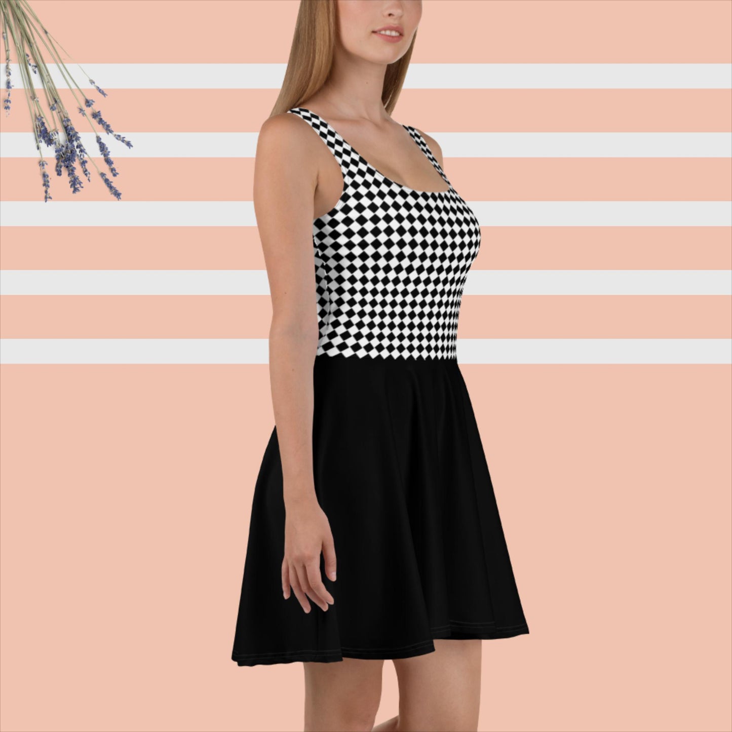 Vestito ragazza/donna casual a pieghe scacchi neri/bianchi Esseri Liberi