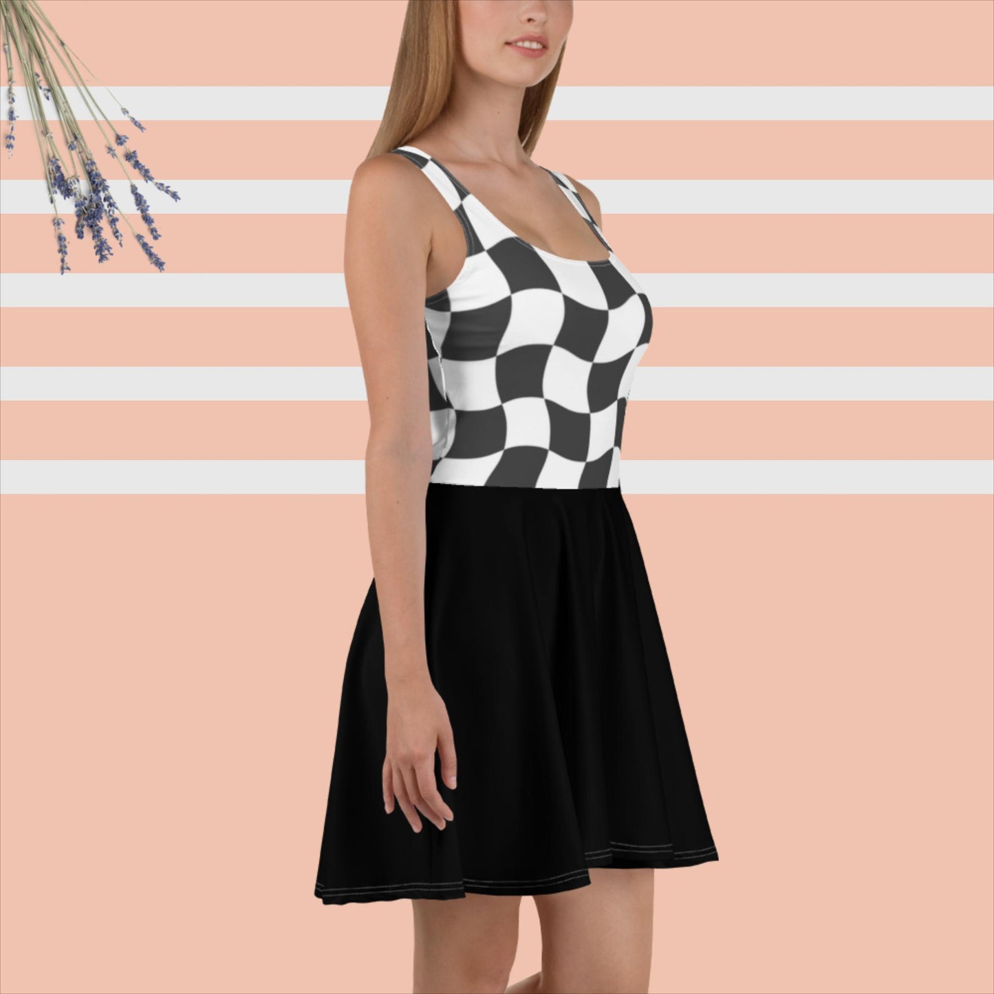 Vestito a pieghe ragazza/donna casual scacchi bianco/grigi Esseri Liberi
