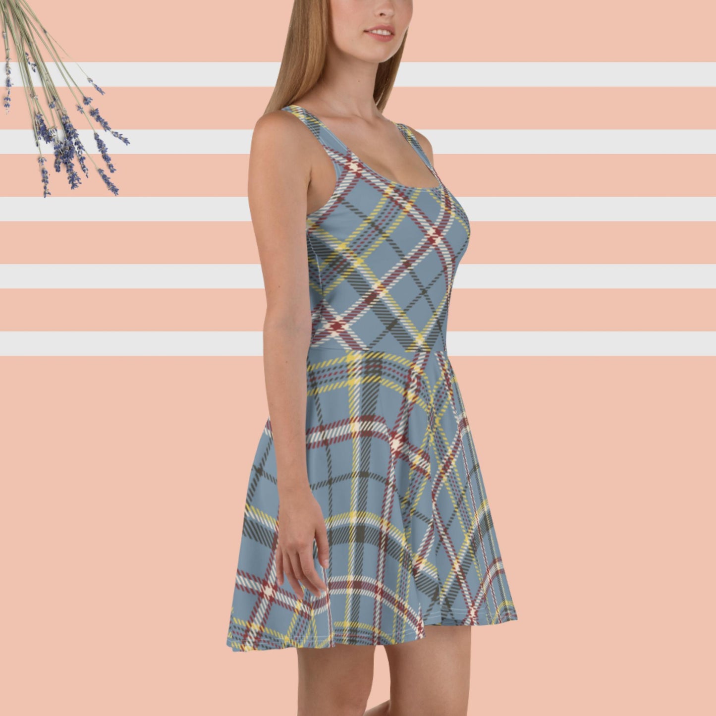 Vestito ragazza/donna a pieghe, bretelle, corto, fantasia quadroni, Esseri Liberi
