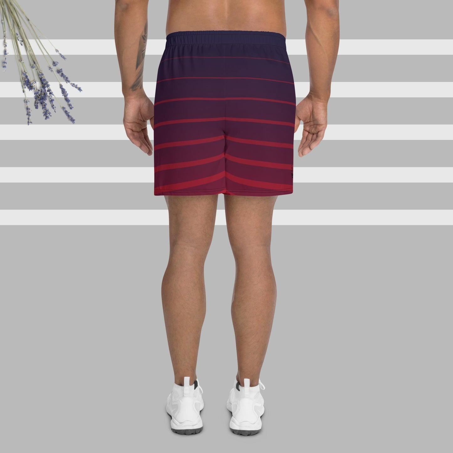 Men's sports shorts in recycled fabric, faded striped pattern, Esseri Liberi men