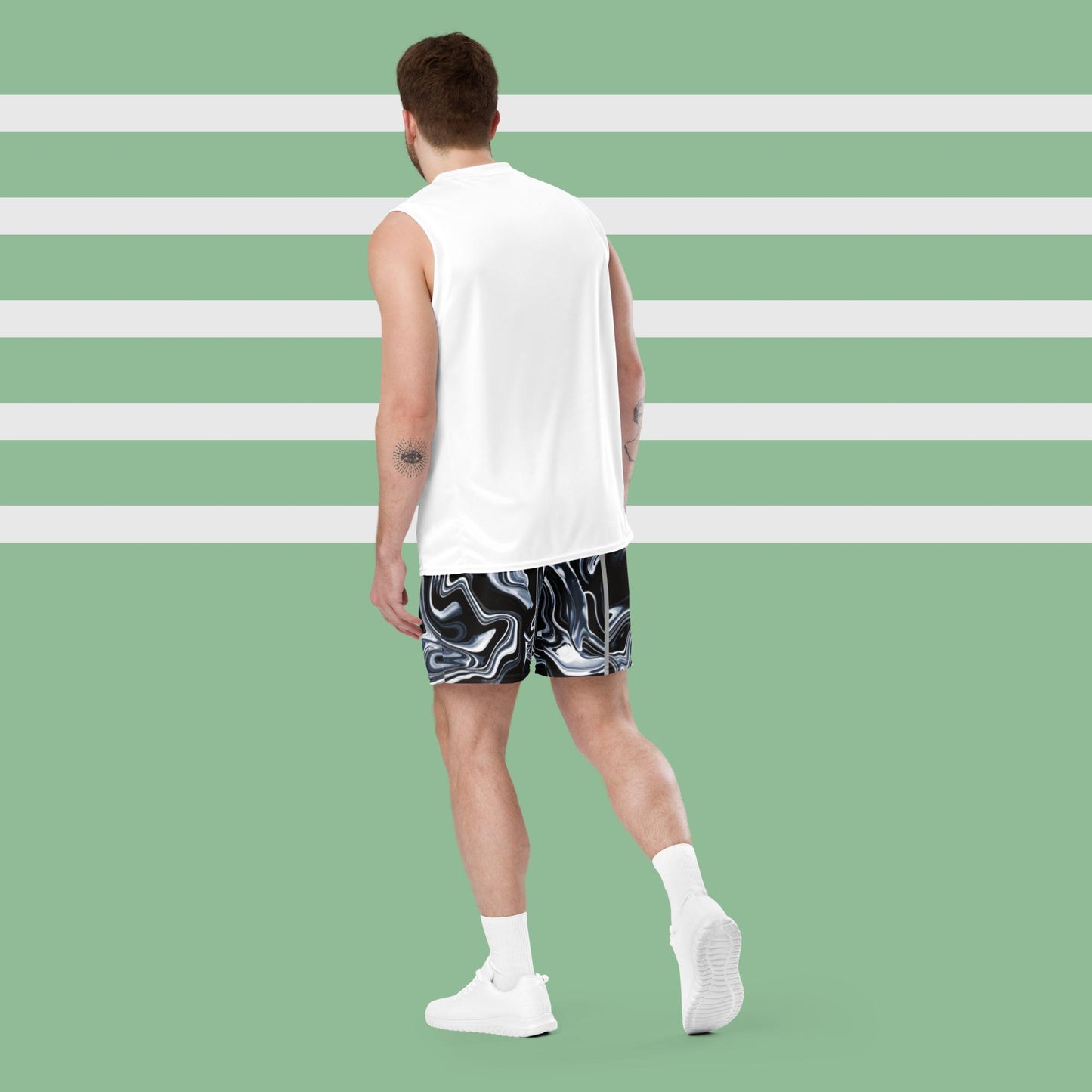 Mesh-Shorts für Jungen/Herren, recycelter Stoff, abstraktes Muster, Esseri Liberi