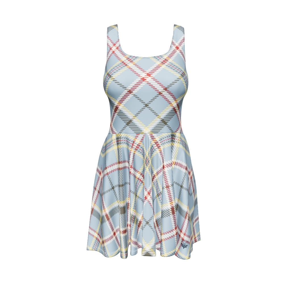 Vestito donna/ragazza a pieghe, bretelle, corto, fantasia quadroni, Esseri Liberi