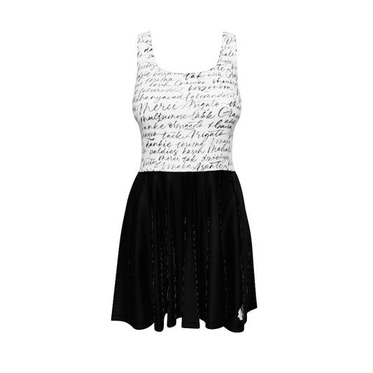 Vestito ragazza/donna bretelle, a pieghe, svasato, grafica scritta, Esseri Liberi